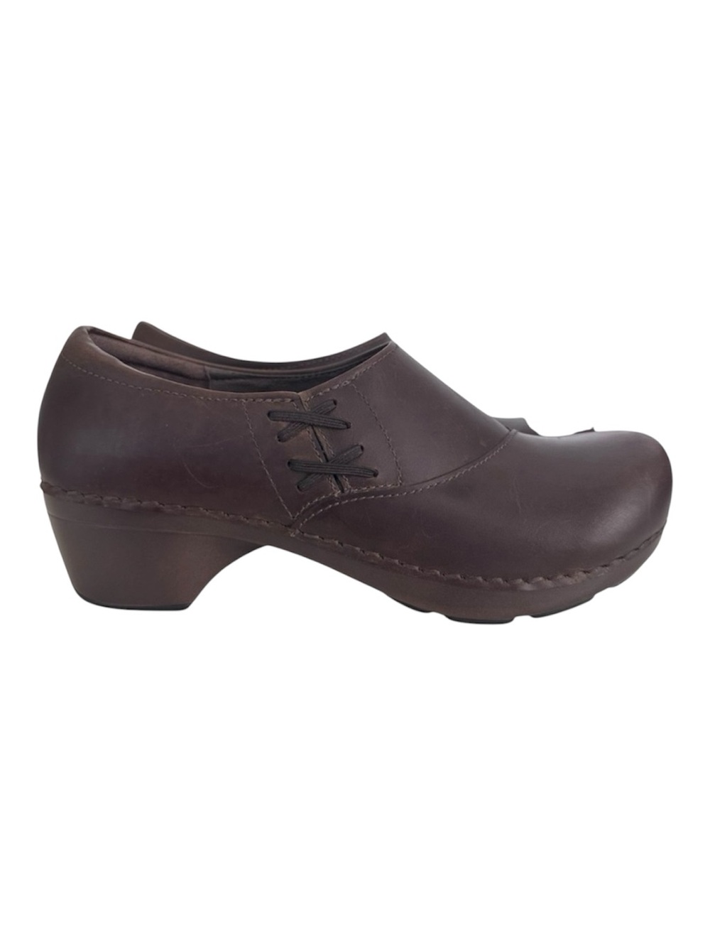Dansko Brown Leather Mules with Stitch Detail